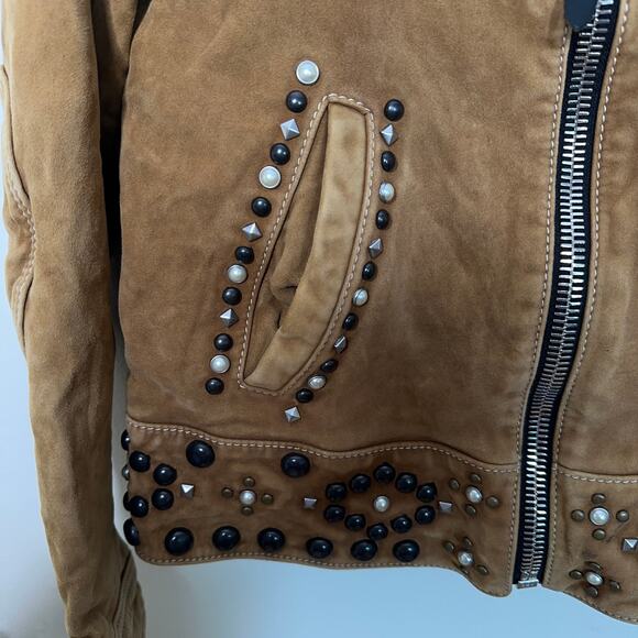 COACH 1941 Suede Lambs Leather Studded Jacket Tan Camel Sz 6 MSRP $1795 - Picture 11 of 12